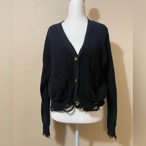 Forever 21 Sweater Vest Cardigan Crop Distressed Button Up Women’s size Small